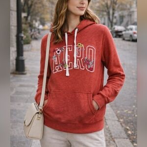 Aeropostale Red Floral Logo Hoodie XS Cozy Pullover Sweatshirt Casual Graphic